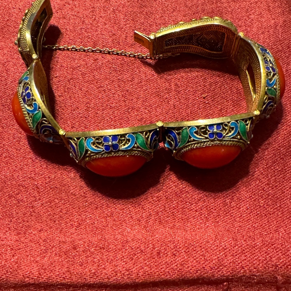 Early 19 century Chinese export piece. Filigree silver enamel and coral. - Picture 5 of 17